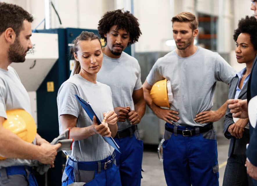 A group of factory workers