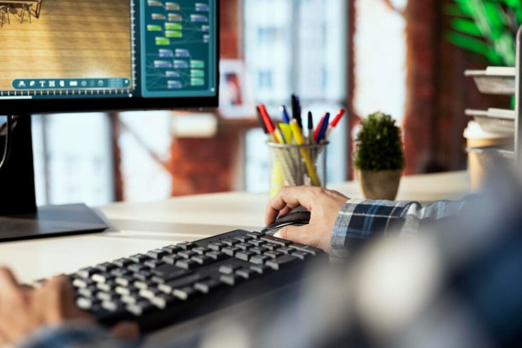 Close up of man on computer
